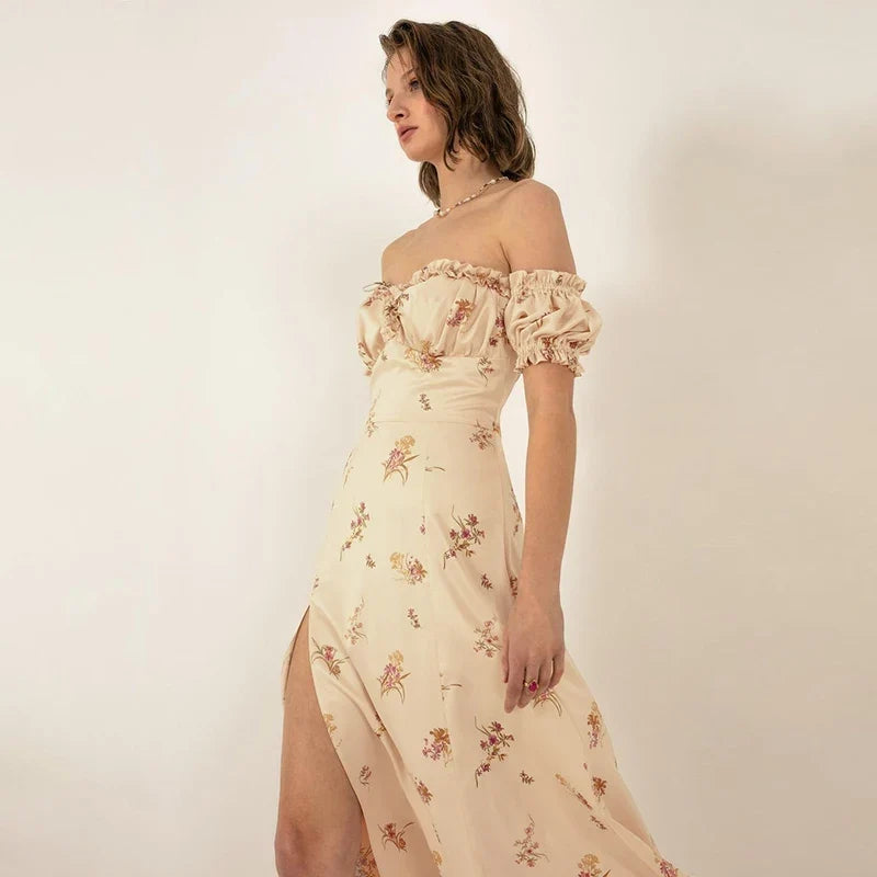 Summer Floral Off Shoulder Puff Sleeve Maxi Dress by nowadaysfashion