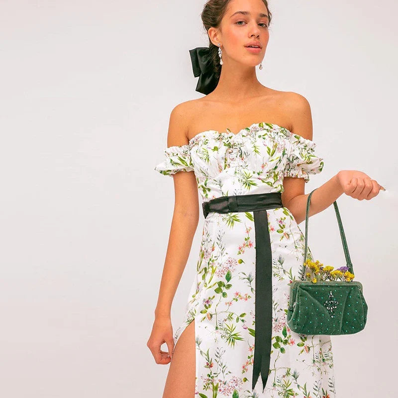 Summer Floral Off Shoulder Puff Sleeve Maxi Dress by nowadaysfashion