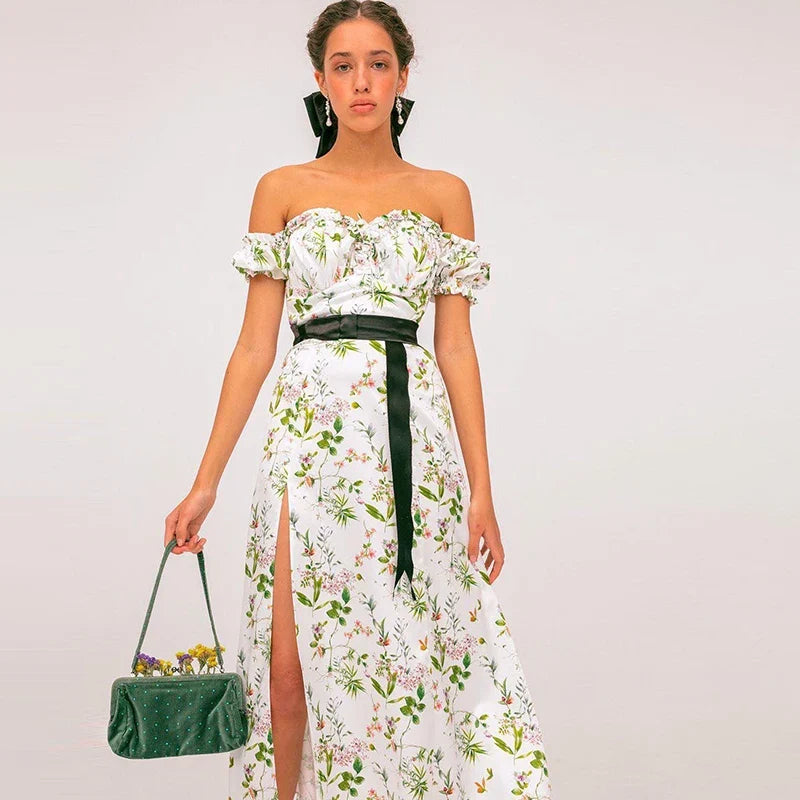 Summer Floral Off Shoulder Puff Sleeve Maxi Dress by nowadaysfashion