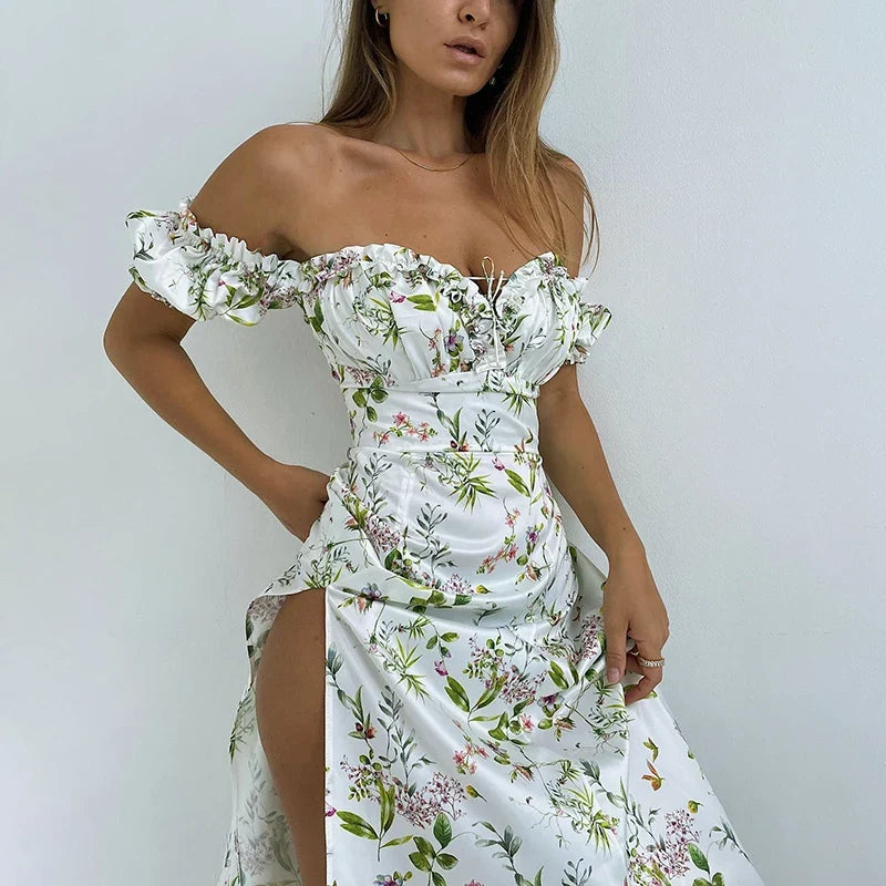 Summer Floral Off Shoulder Puff Sleeve Maxi Dress by nowadaysfashion