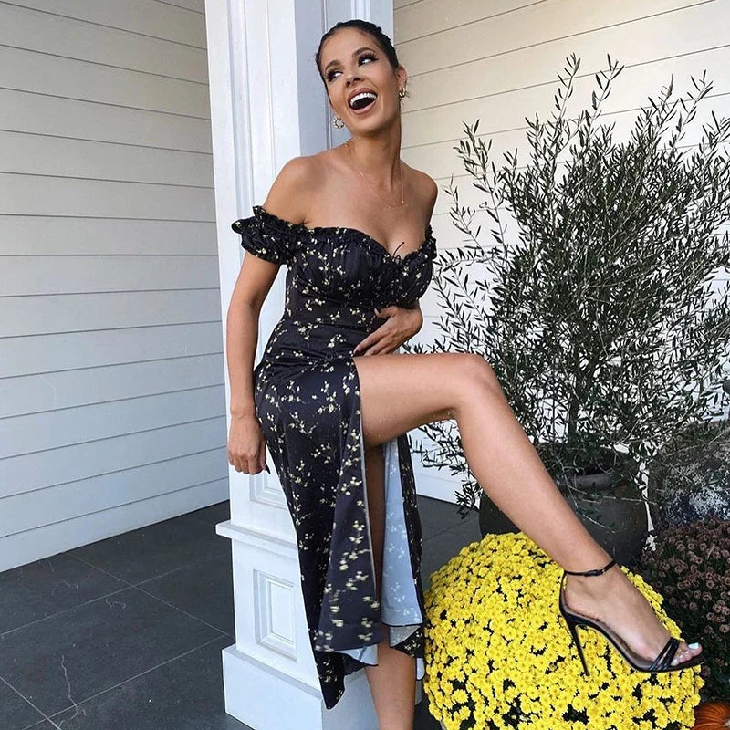 Summer Floral Off Shoulder Puff Sleeve Maxi Dress by nowadaysfashion