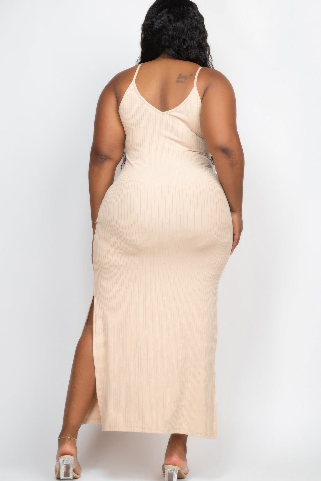 Plus Size Ribbed Side Slit Long Cami Maxi Dress by Selvanelle