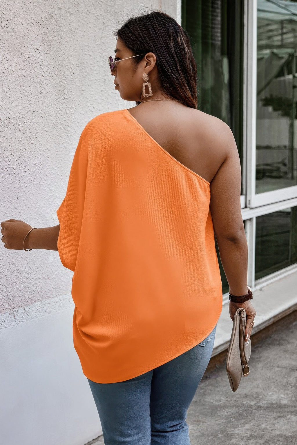Plus One Shoulder Solid Casual Loose Fit Shirt See size chart under “more details”