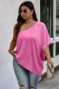Plus One Shoulder Solid Casual Loose Fit Shirt See size chart under “more details”