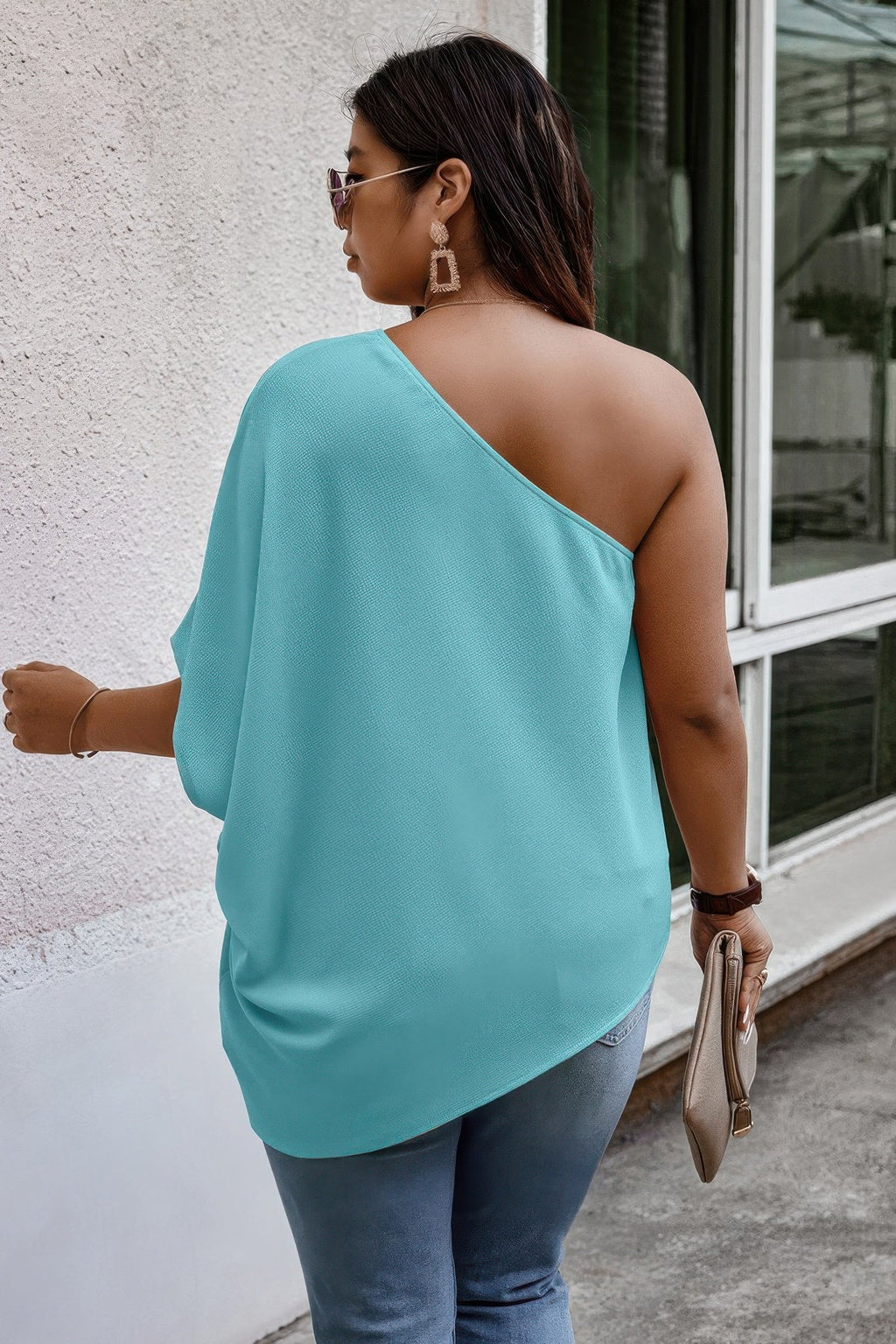 Plus One Shoulder Solid Casual Loose Fit Shirt See size chart under “more details”