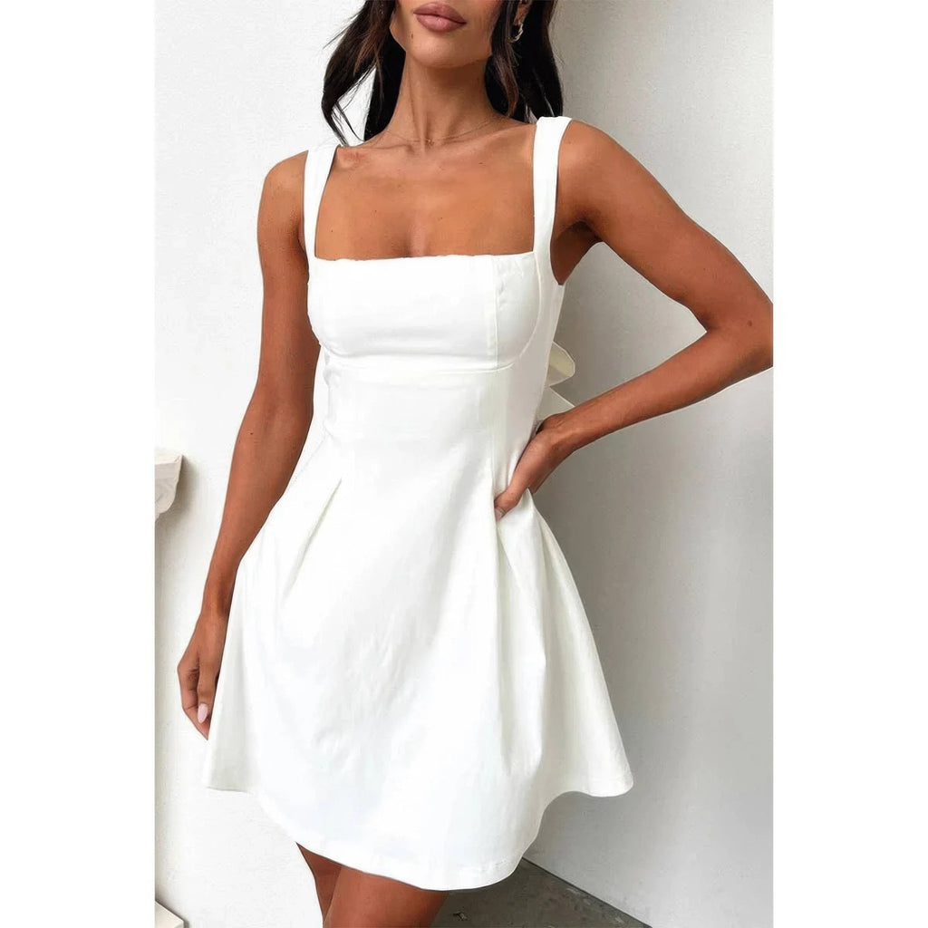 Solid Square Neck Fit Sleeveless Short Dress by Selvanelle