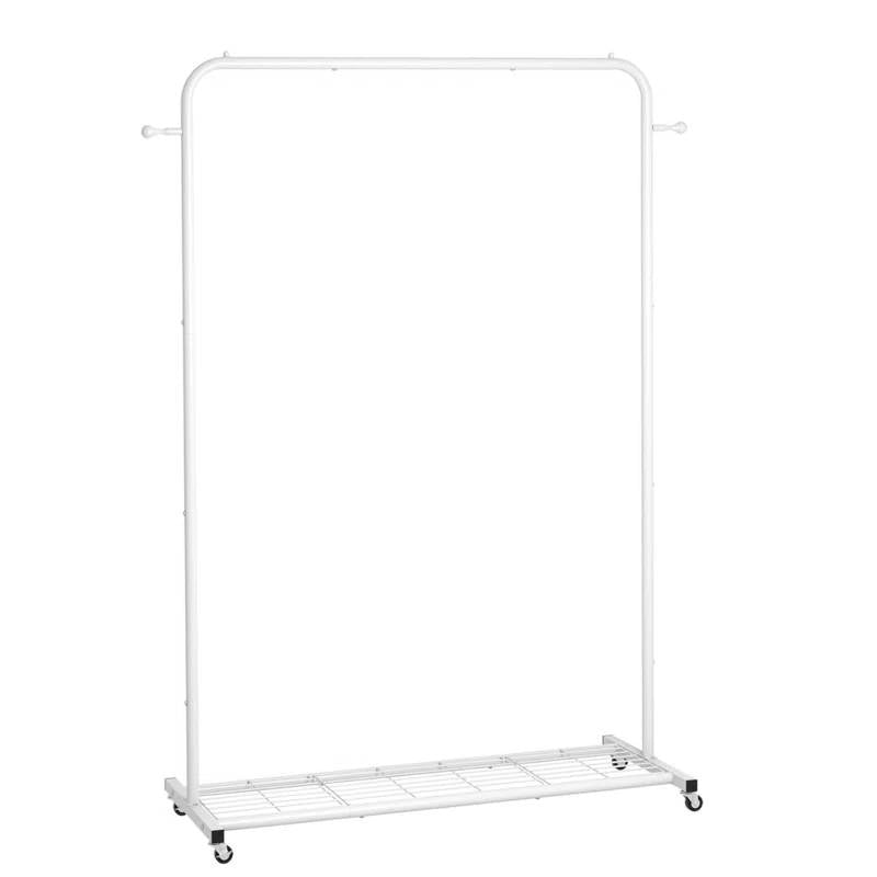 White Modern Garment Rack Clothes Hanging Rod with Lockable Wheels - Goddess Imports Marketplace