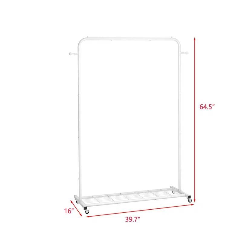 White Modern Garment Rack Clothes Hanging Rod with Lockable Wheels - Goddess Imports Marketplace