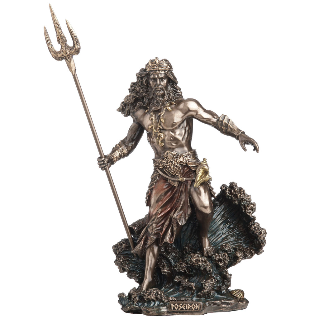 Poseidon Holding Trident Standing on Waves Figurine by FairyGlen Store