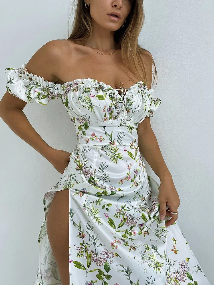 Summer Floral Off Shoulder Puff Sleeve Maxi Dress by nowadaysfashion