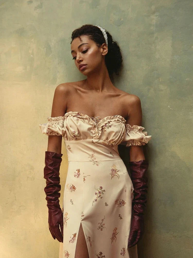 Summer Floral Off Shoulder Puff Sleeve Maxi Dress by nowadaysfashion