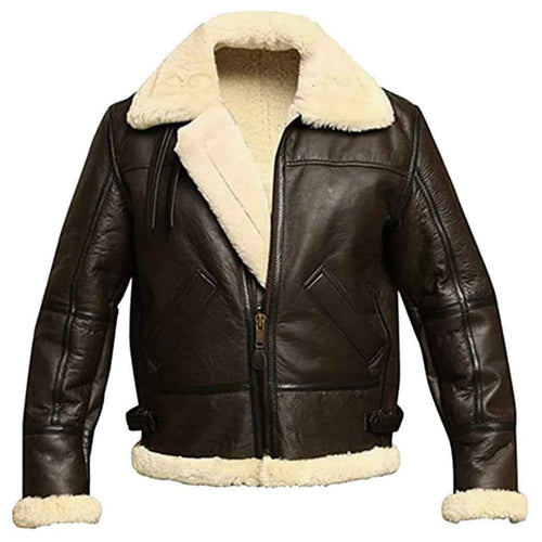 Albert Men's Leather Bomber Jacket With Artificial Fur Lining Brown by Inland Leather Co