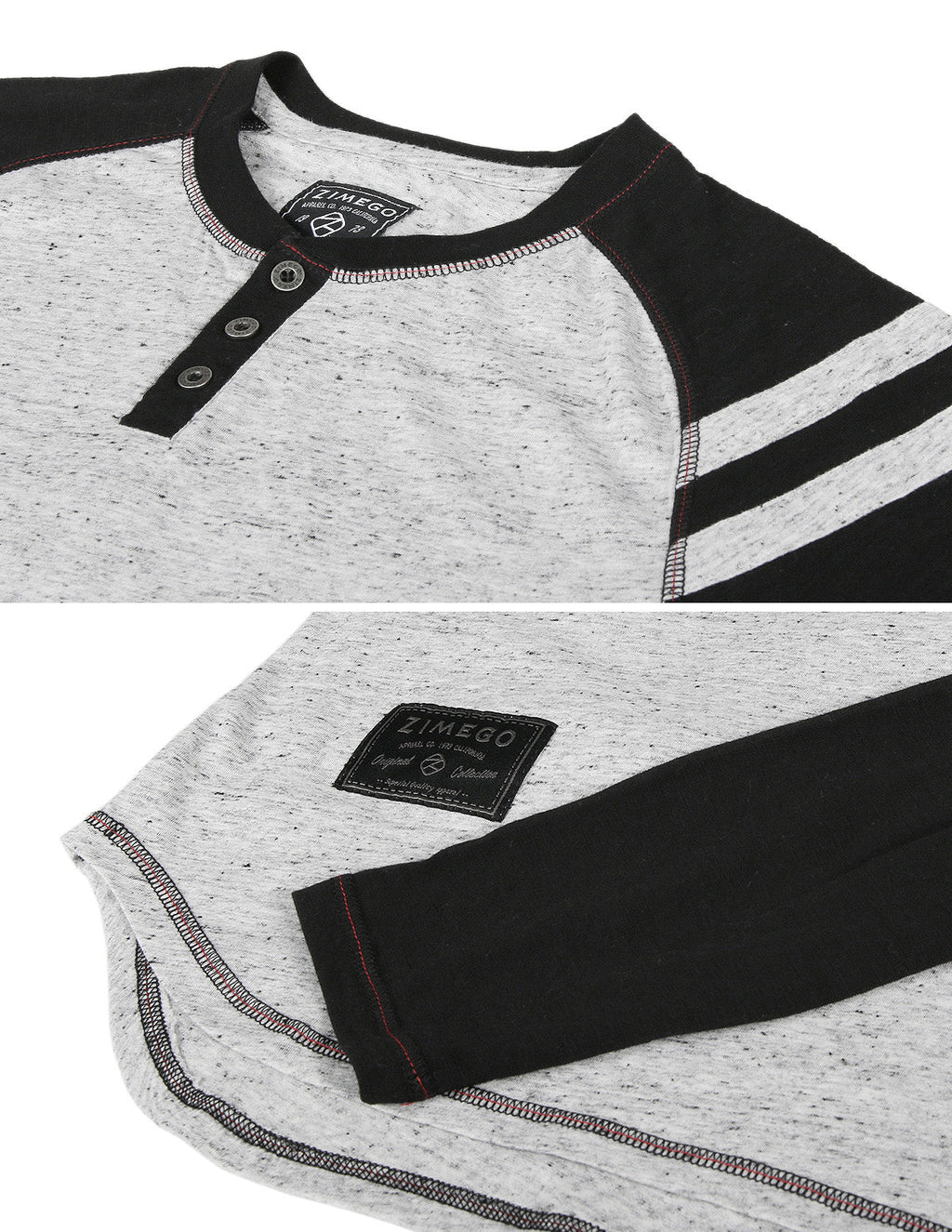 ZIMEGO Men's Long Sleeve Athletic Stripes Arm Contrast Raglan Henley - ZGLS555 - Goddess Imports Marketplace