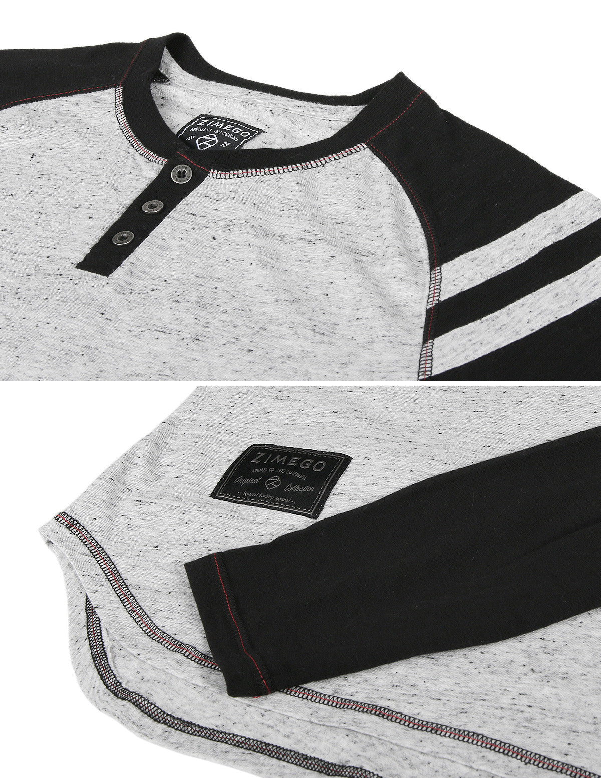 ZIMEGO Men's Long Sleeve Athletic Stripes Arm Contrast Raglan Henley - ZGLS555 - Goddess Imports Marketplace
