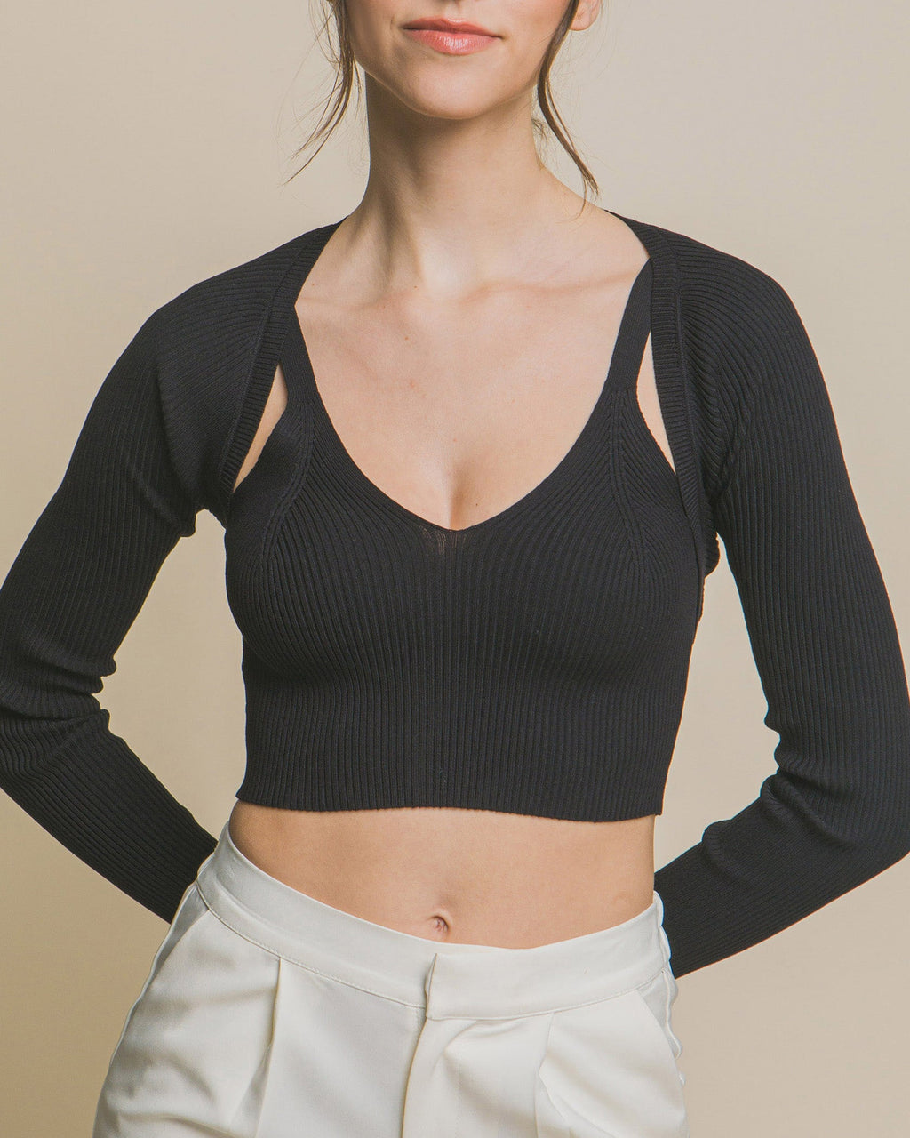 Knit Sweater Cardigan and Crop Tank Top Set - Goddess Imports Marketplace