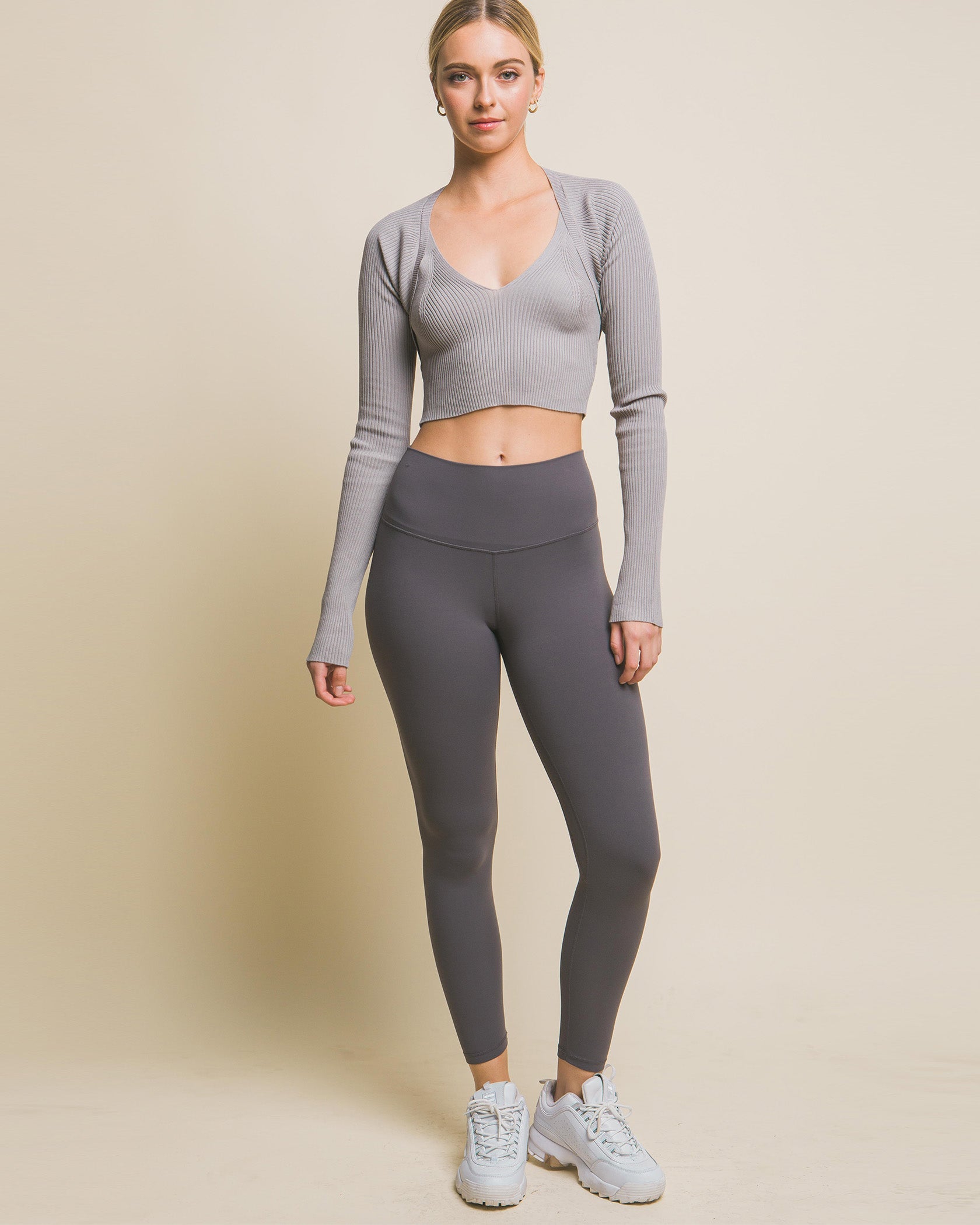 Knit Sweater Cardigan and Crop Tank Top Set - Goddess Imports Marketplace