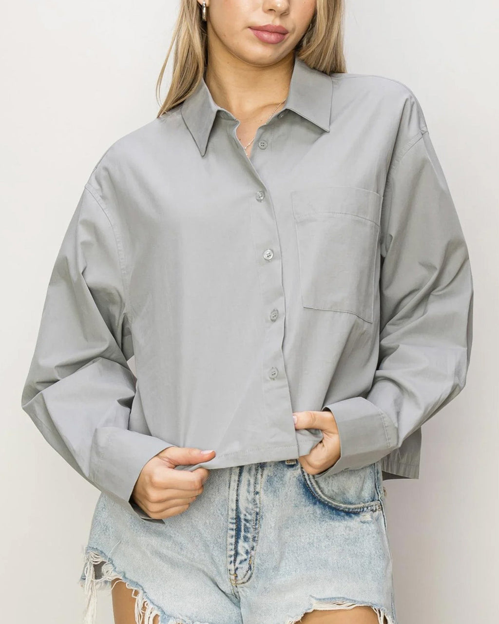 OVERSIZE POPLIN CROP SHIRT - Goddess Imports Marketplace
