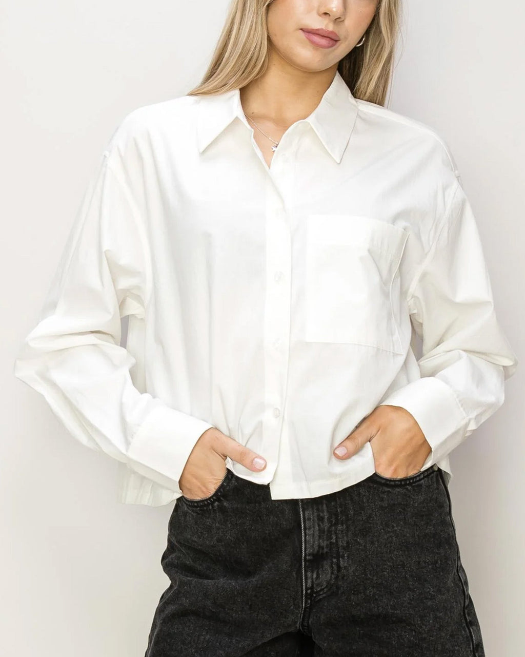 OVERSIZE POPLIN CROP SHIRT - Goddess Imports Marketplace