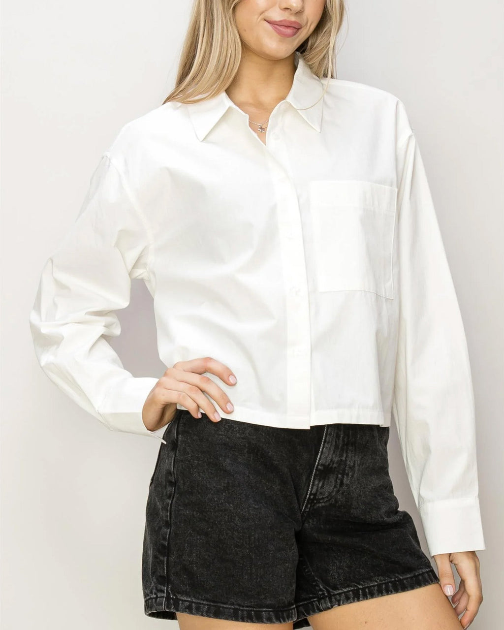 OVERSIZE POPLIN CROP SHIRT - Goddess Imports Marketplace