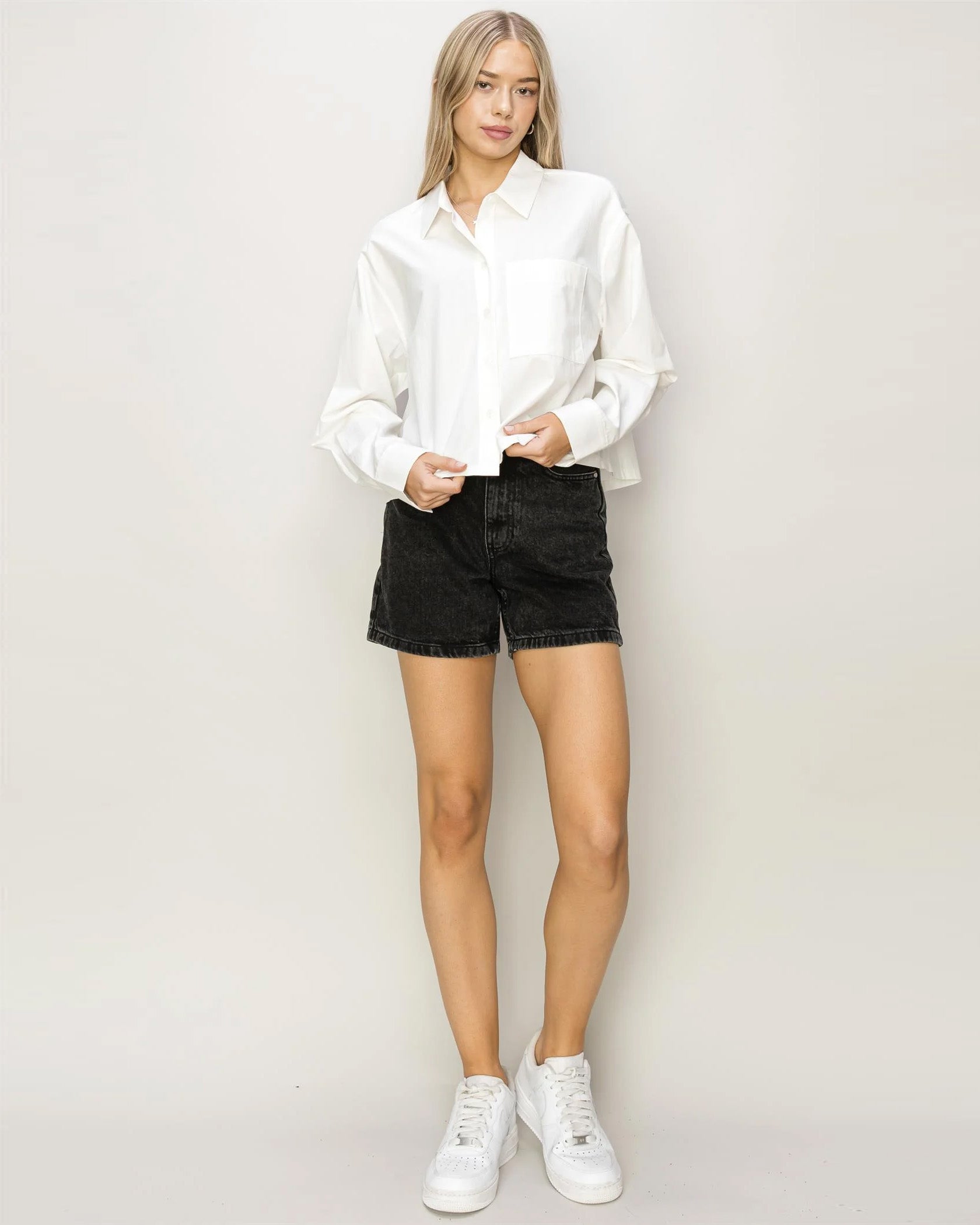 OVERSIZE POPLIN CROP SHIRT - Goddess Imports Marketplace