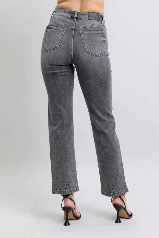 Judy Blue Full Size High Waist Rhinestone Straight Jeans Plus Size