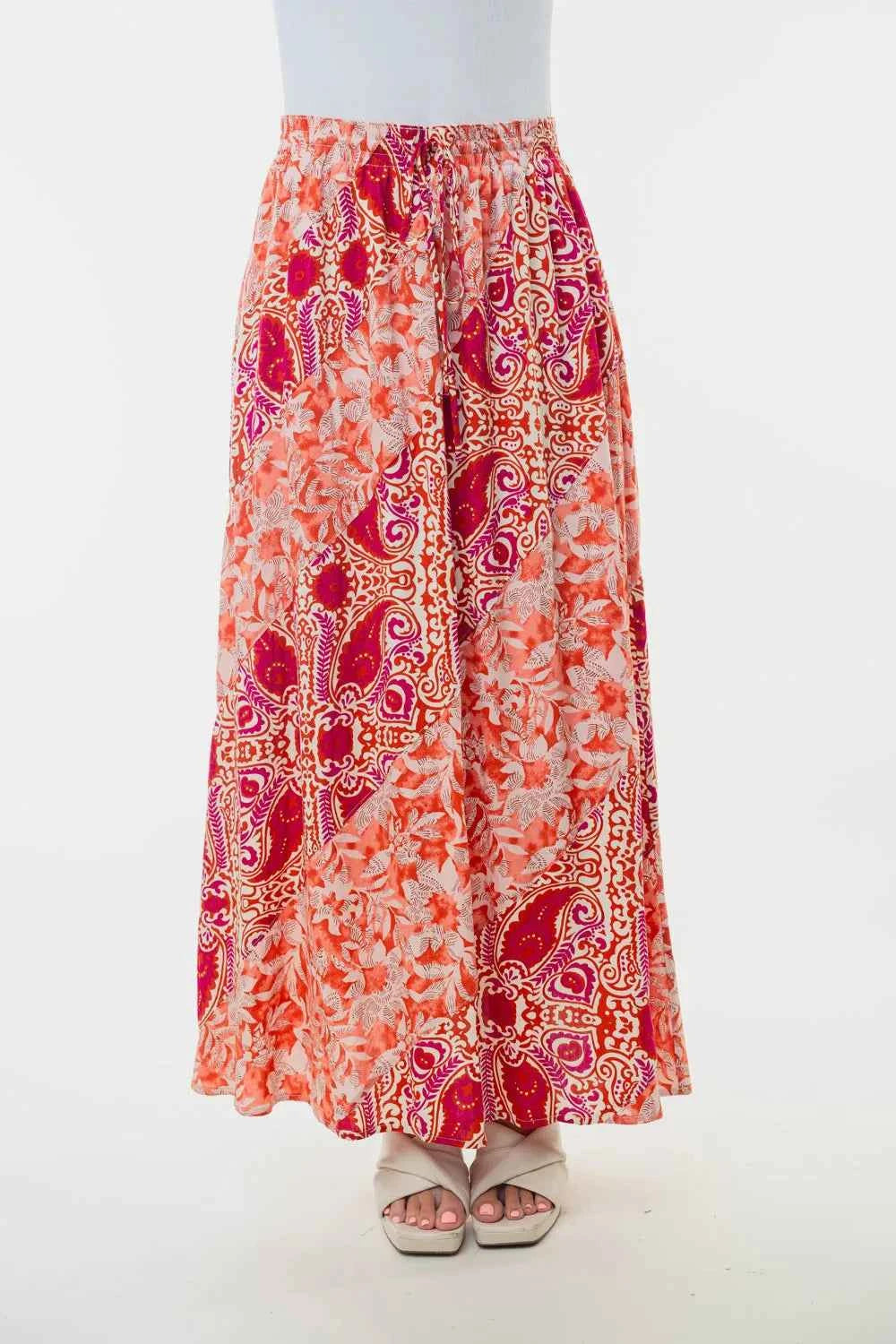 White Birch Full Size High Waisted Floral Woven Skirt