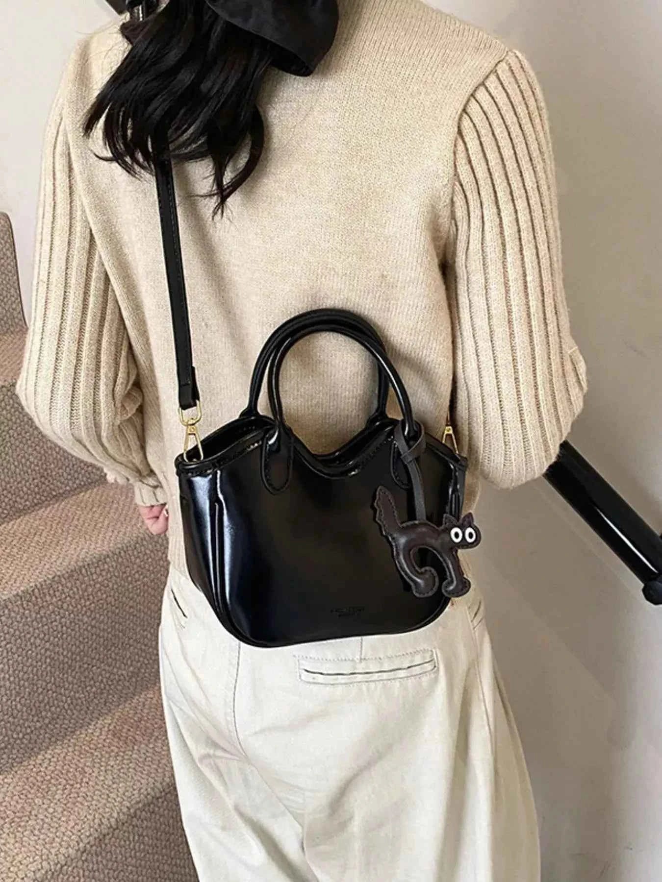 Cat Charm PU Leather Crossbody Bag