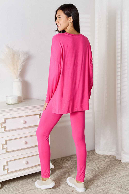Basic Bae Full Size V-Neck Soft Rayon Long Sleeve Top and Pants Lounge Set by Wild and Free Boutique
