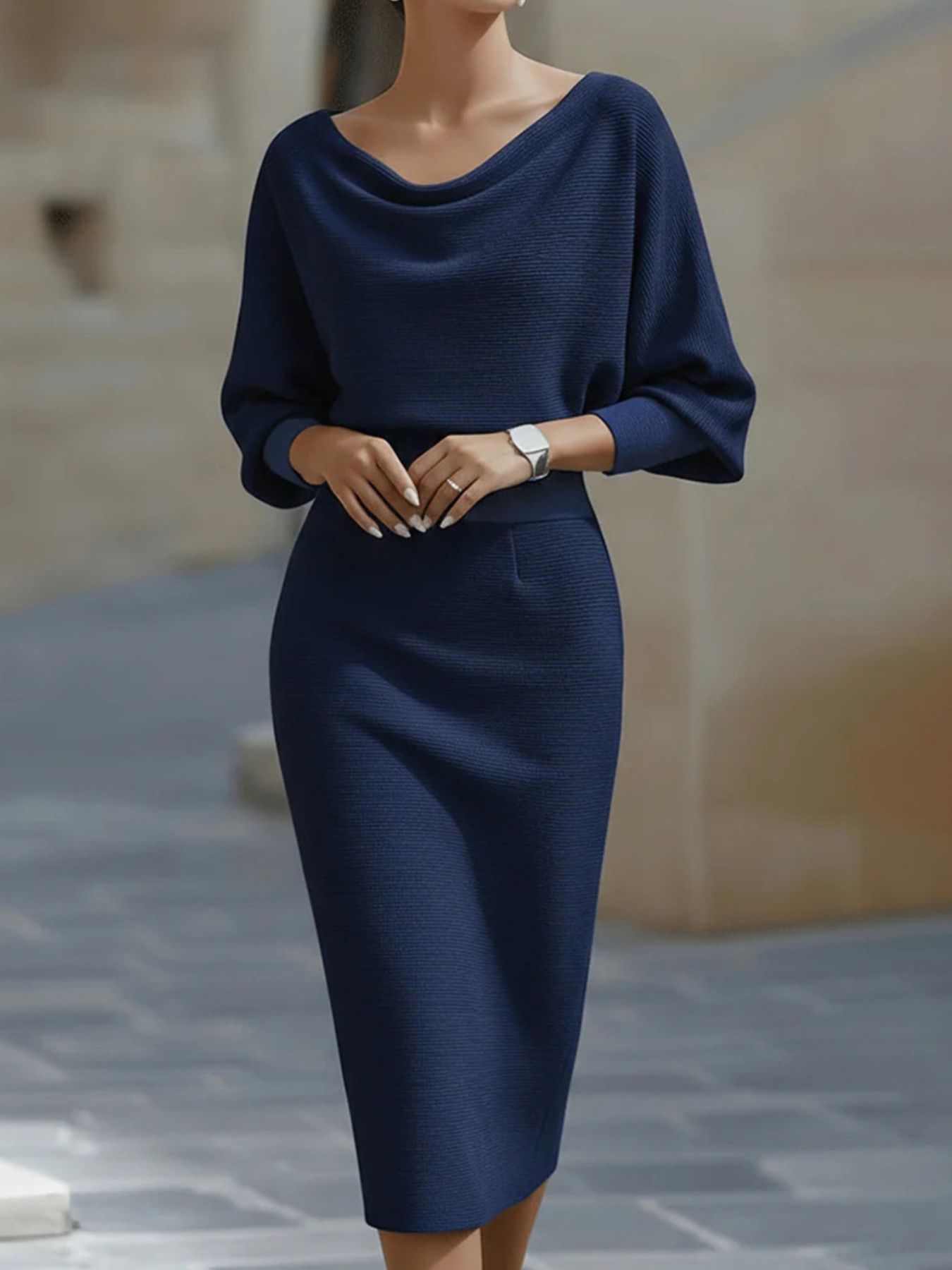 Cowl Neck Knit Bodycon Dress by Shopiebay