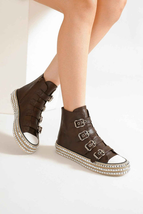 Beast Fashion Multi-Buckle Straps Studded Platform Sneakers by Wild and Free Boutique