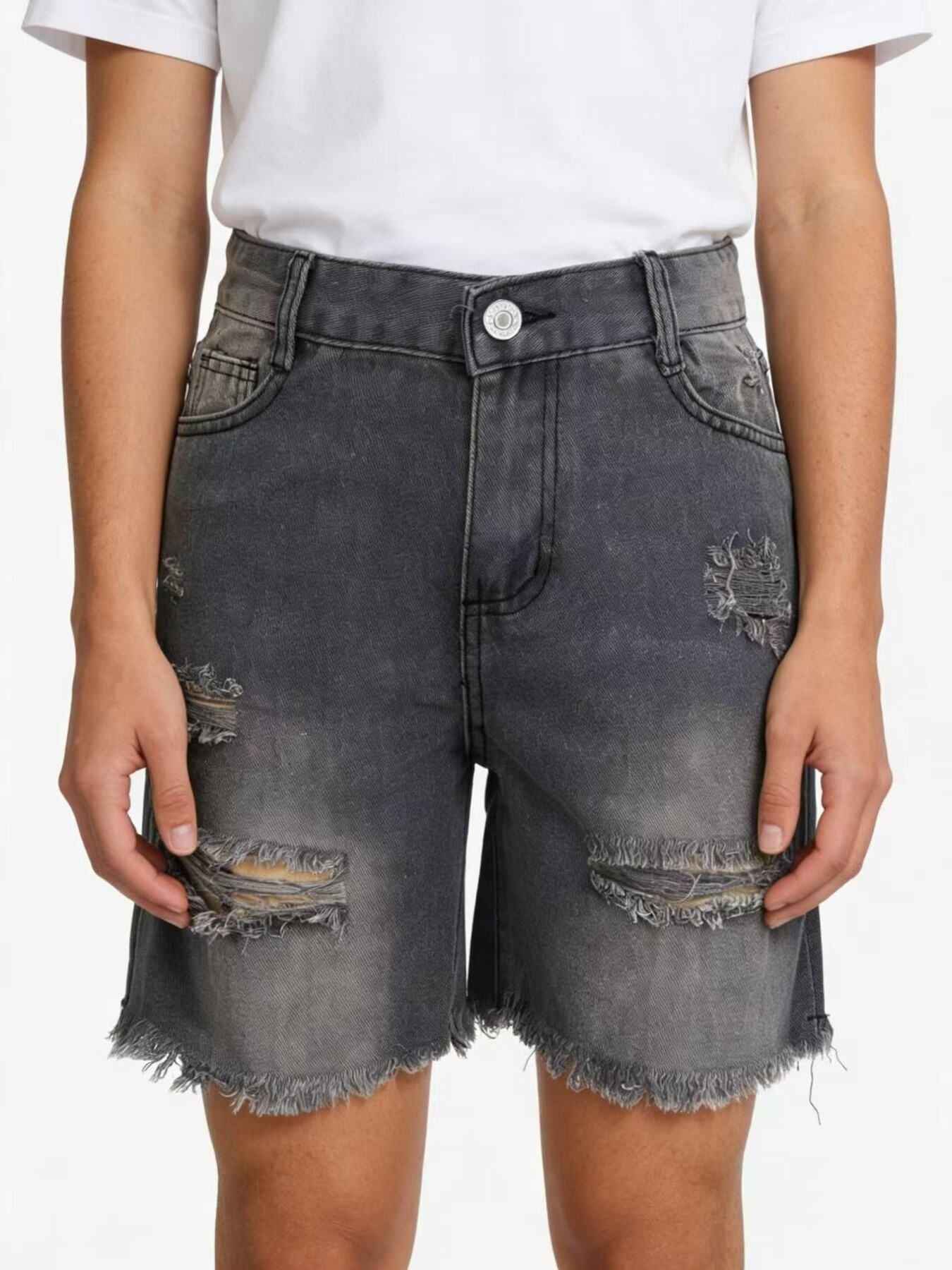 Plus Size Distressed Frayed Hem Denim Shorts
