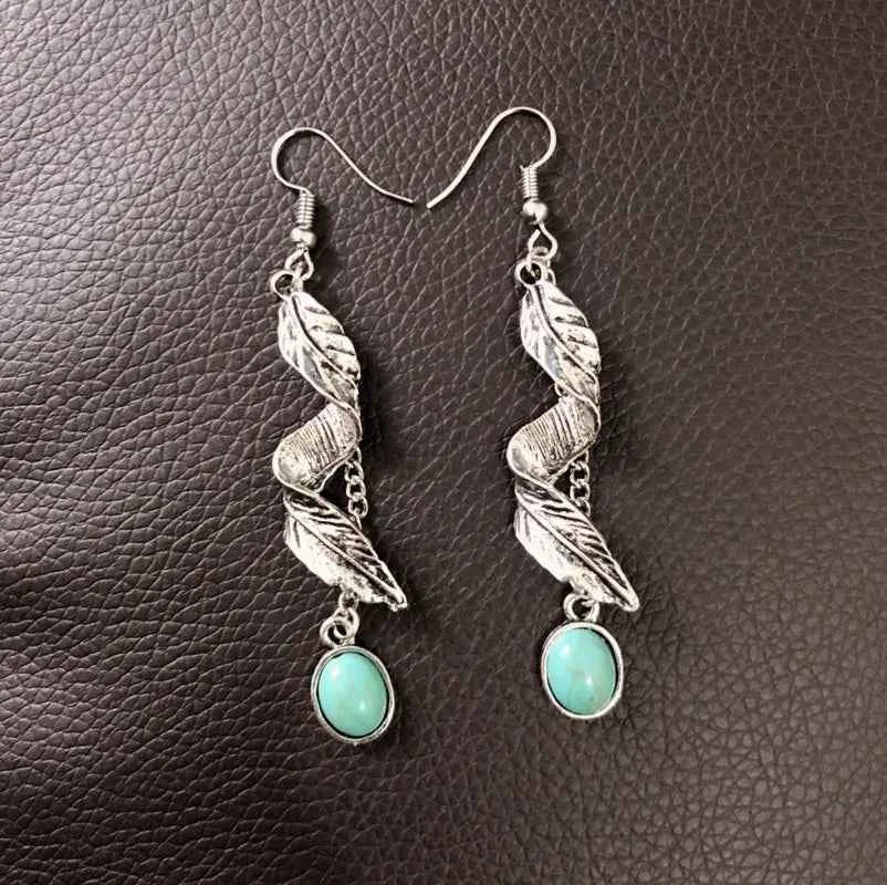 Artificial Turquoise Alloy Leaf Earrings