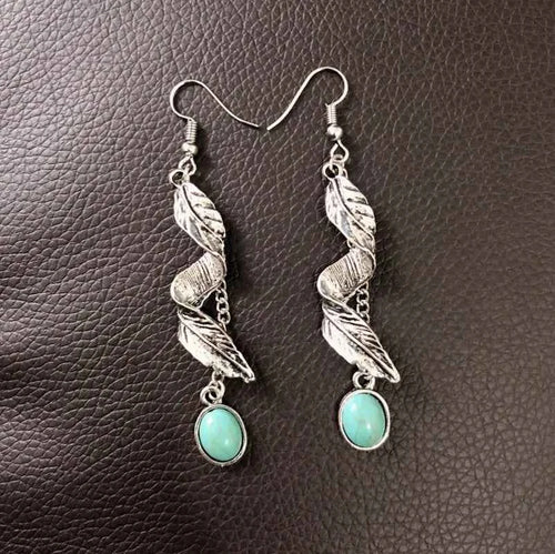 Artificial Turquoise Alloy Leaf Earrings by Be Bliss Boutique