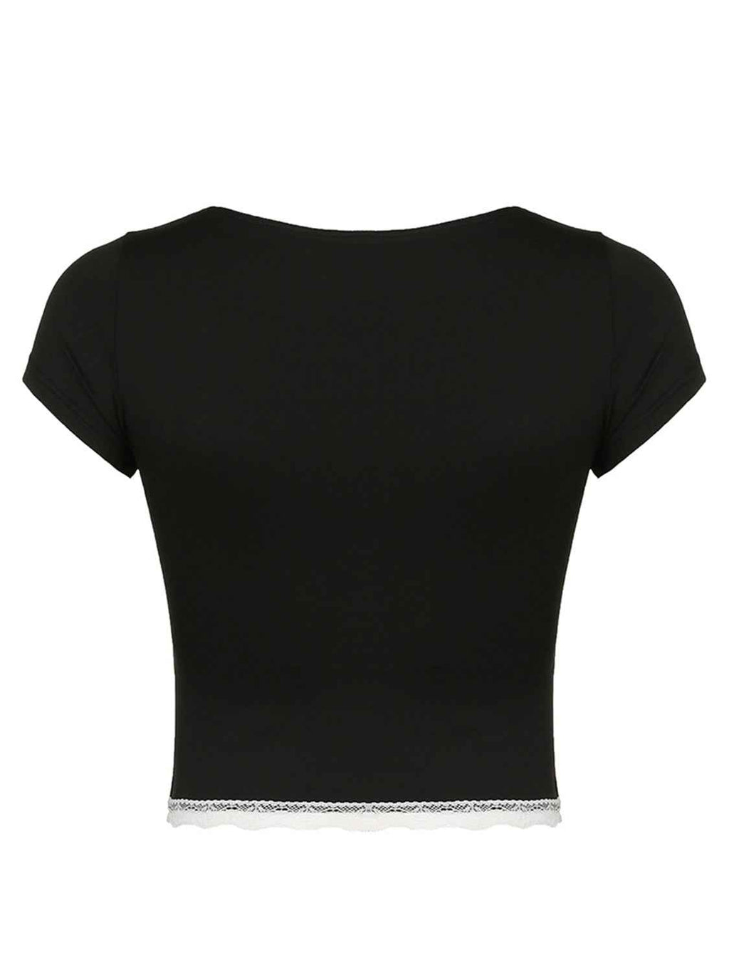 Lace Detail Sweetheart Neck Short Sleeve T-Shirt