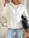 Zip Collar Cable Knit Sweater