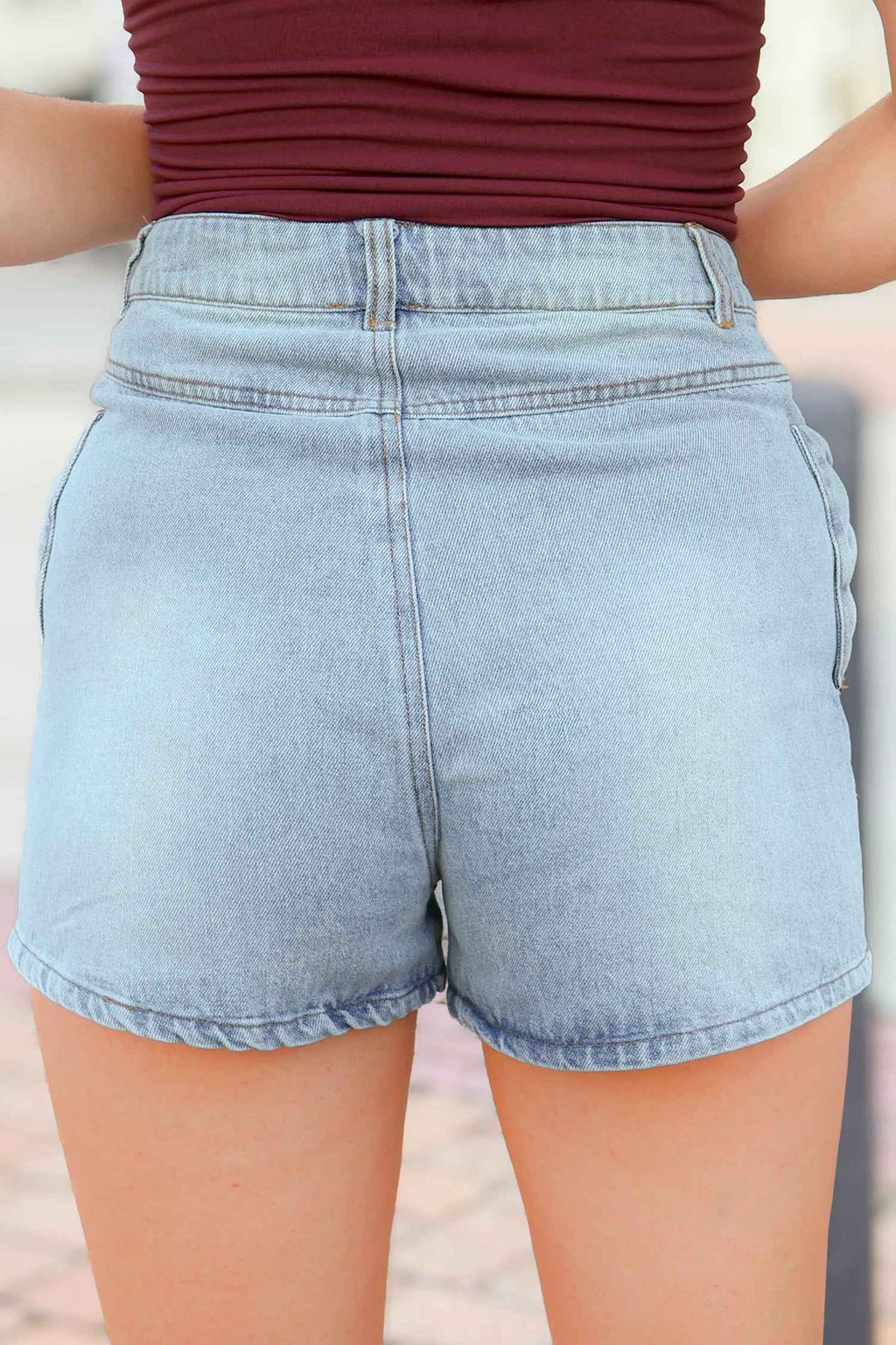 Beau Blue Bow Detail Denim Shorts with Pockets