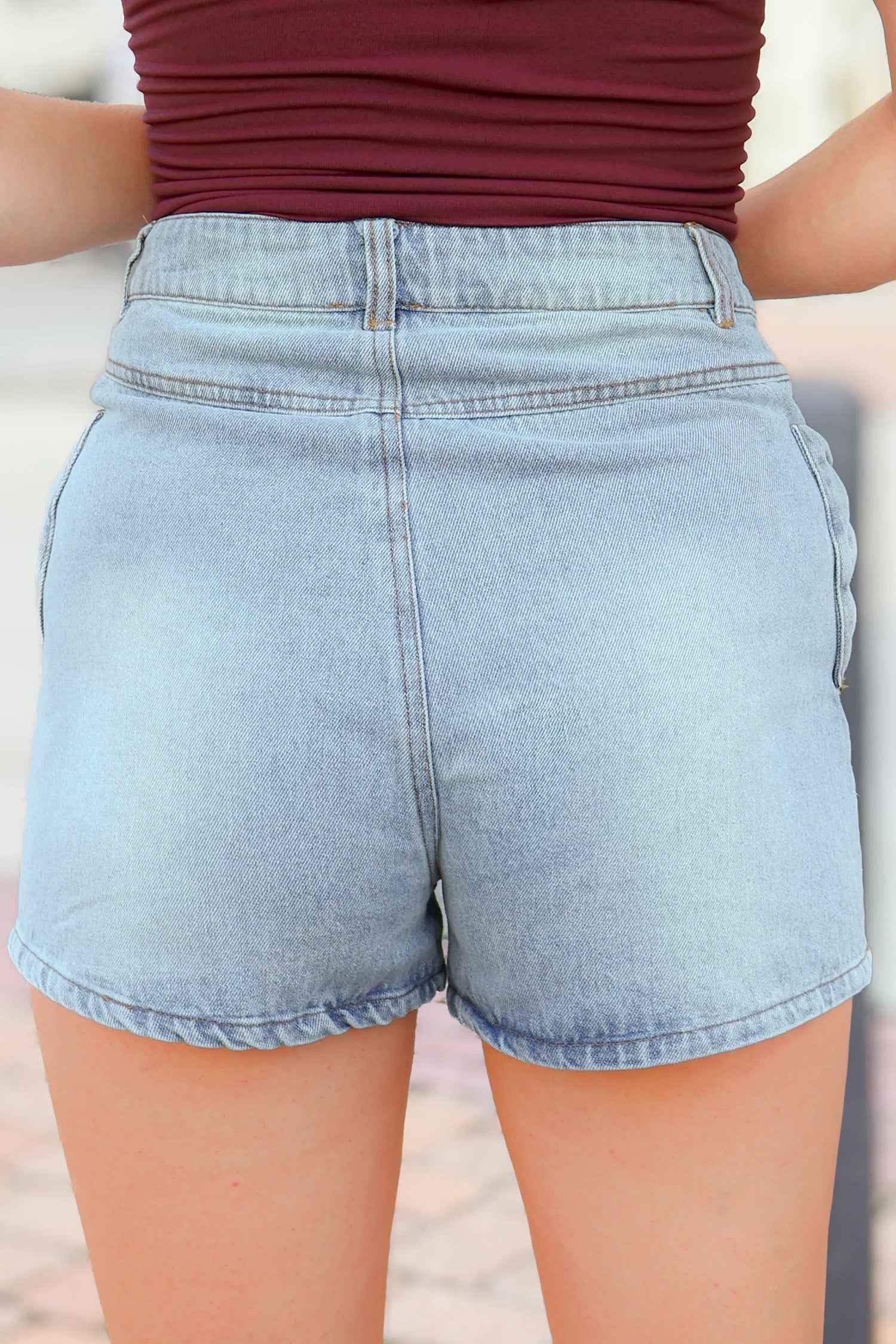 Beau Blue Bow Detail Denim Shorts with Pockets