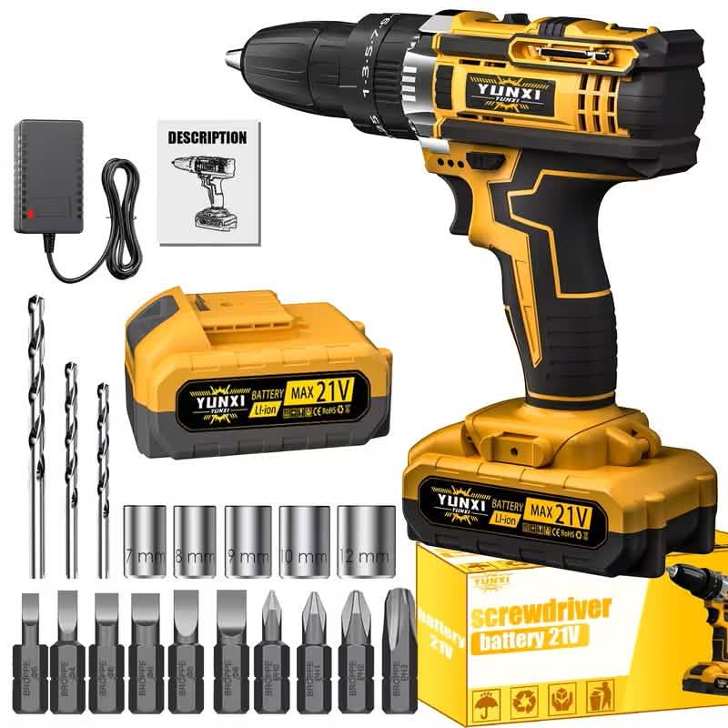 21V Cordless Brushless Impact Wrench Drill Kit – Lithium Drill + Battery x1, 4000mAh Battery, Toolbox & Accessories by DailySale