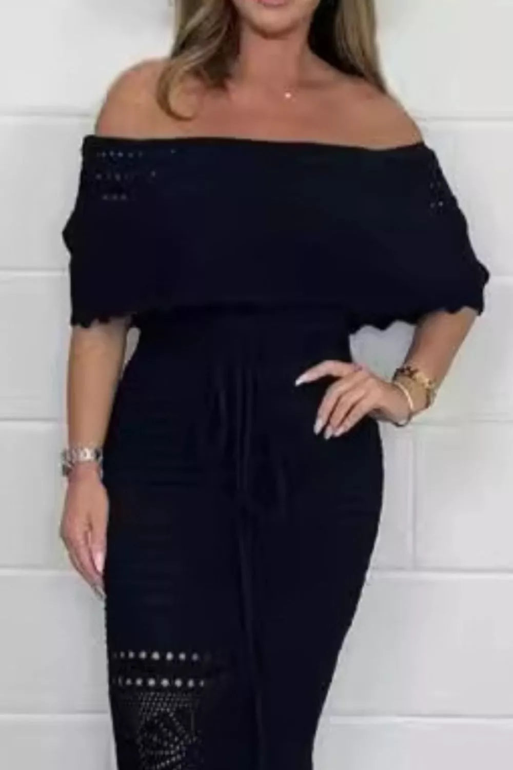 Crochet Off-Shoulder Maxi Dress by Shopiebay