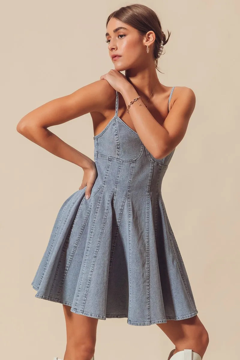 SO ME A Line Fit and Flare Denim Mini Dress by Selvanelle