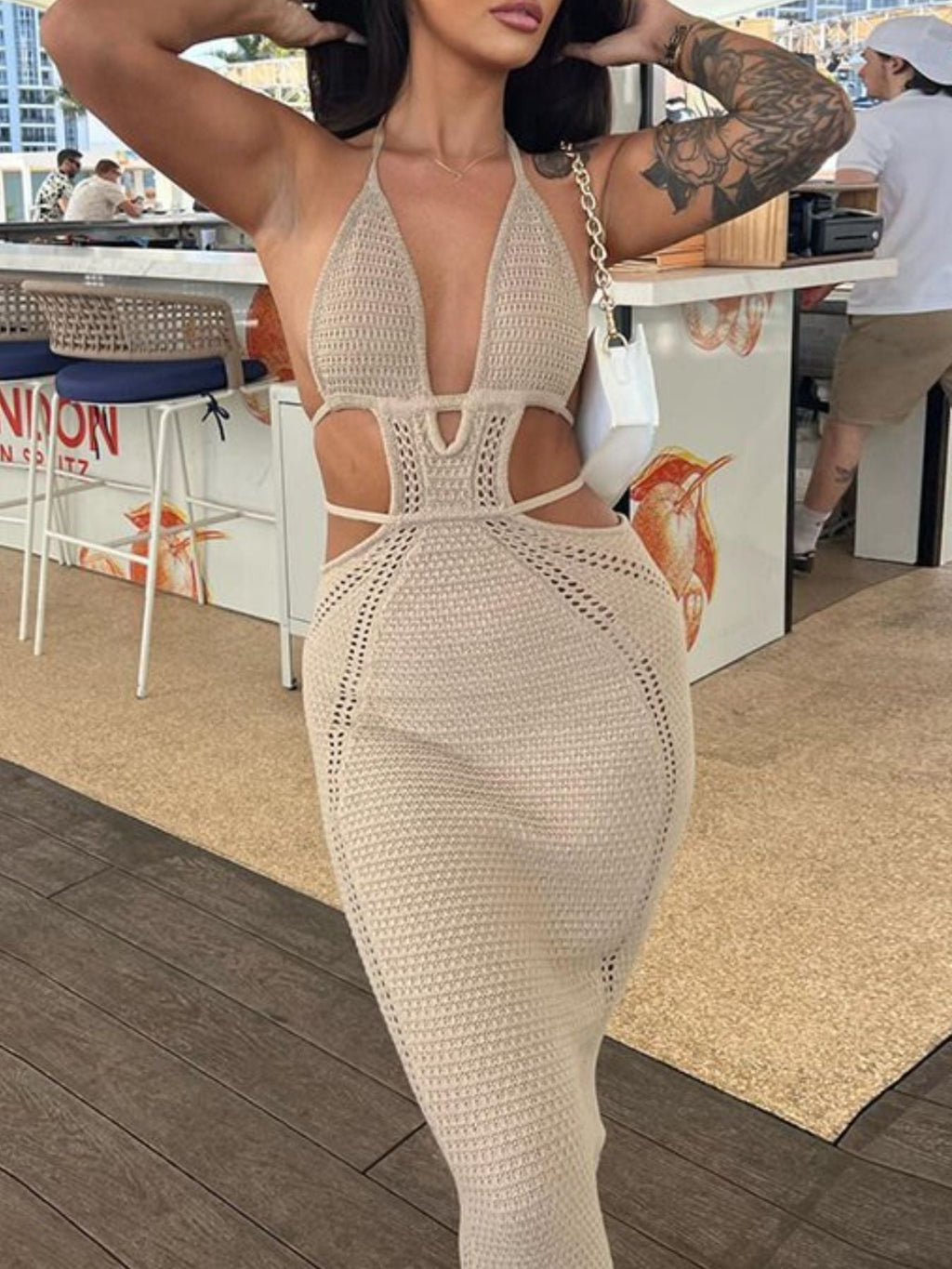 Halter Neck Cutout Knitted Maxi Dress by Shopiebay