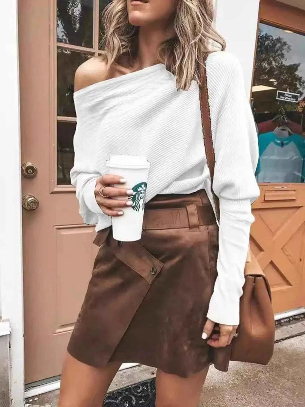 Full Size Ribbed One Shoulder Sweater