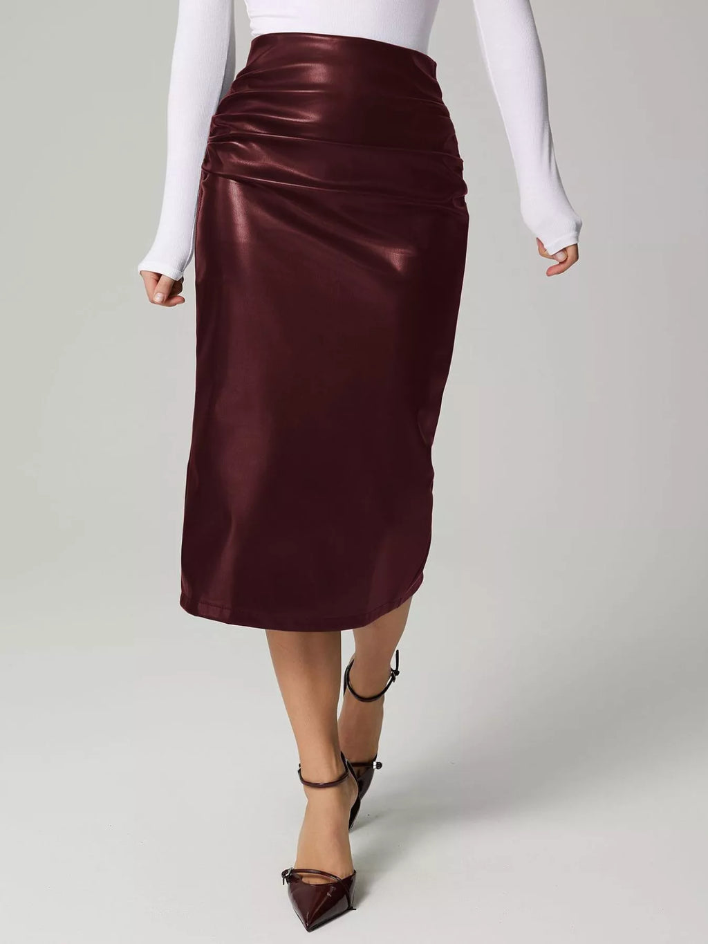 Slit Back Leather Skirt by Simply Love
