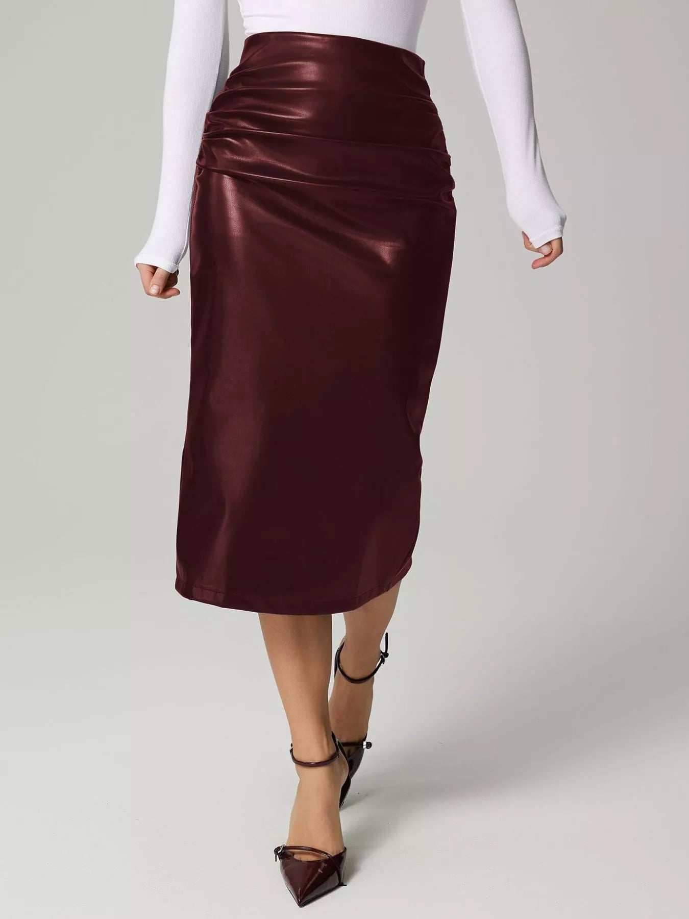 Slit Back Leather Skirt by Simply Love