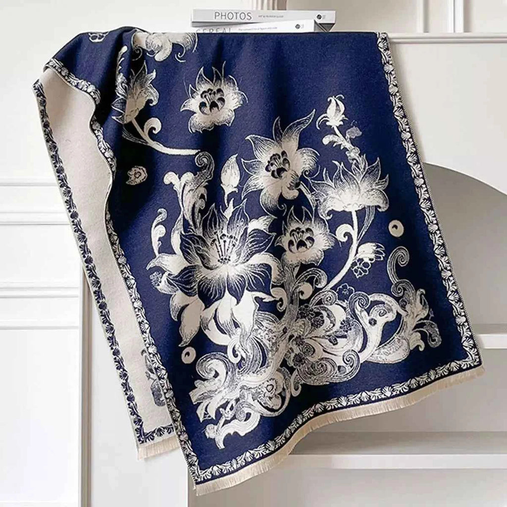 Floral Raw Hem Winter Womens Scarf