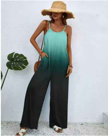 Women's Printed Suspender One-piece Trousers Loose