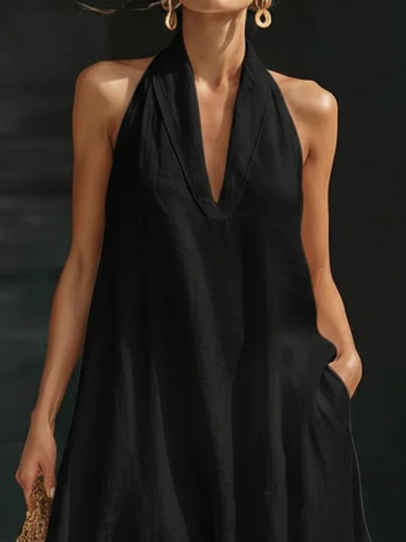 Halter Neck Maxi Dress with Pockets by Shopiebay
