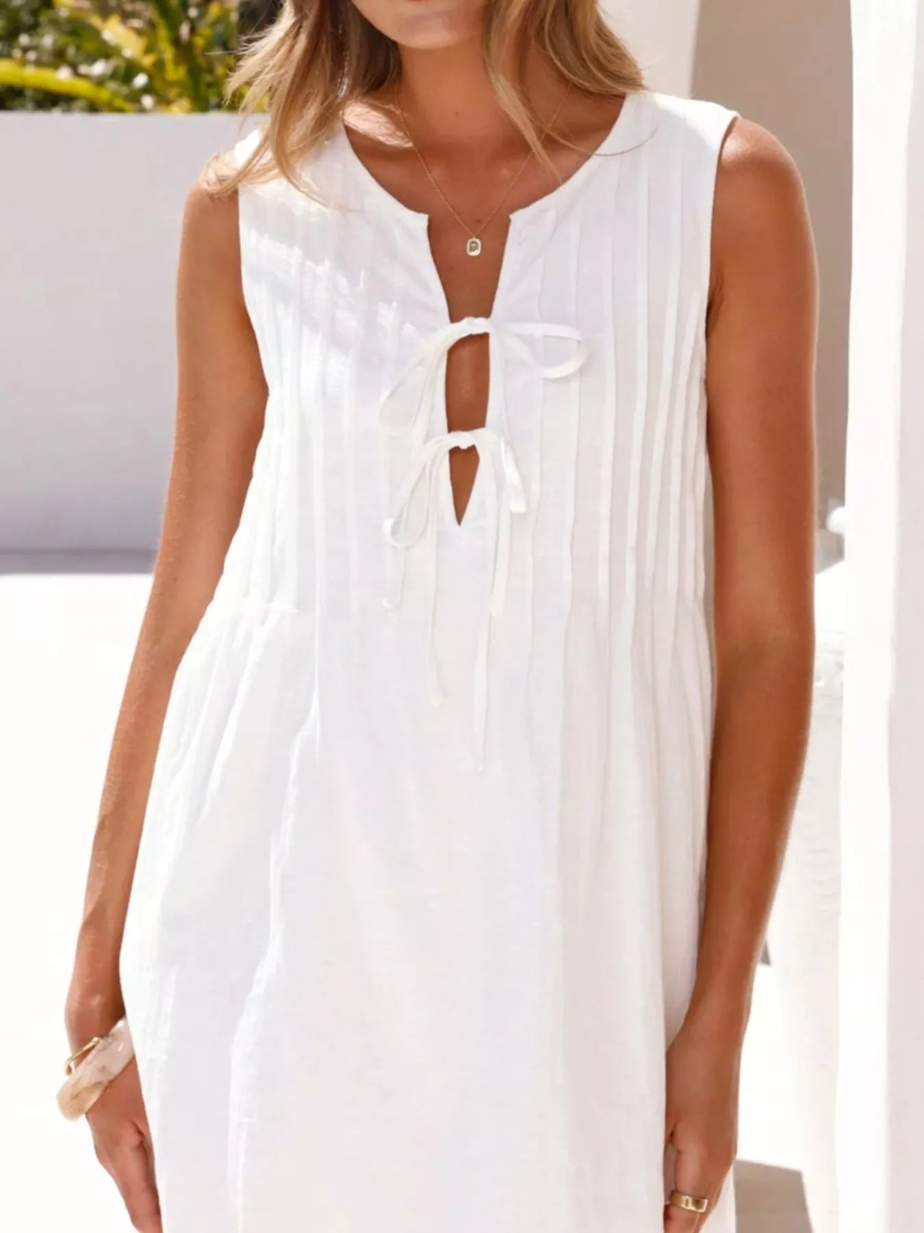 Sleeveless Tie-Front Mini Dress by Shopiebay