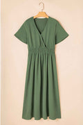 Four Leaf Clover Surplice Neckline Shirred High Waist Plus Size Maxi Dress