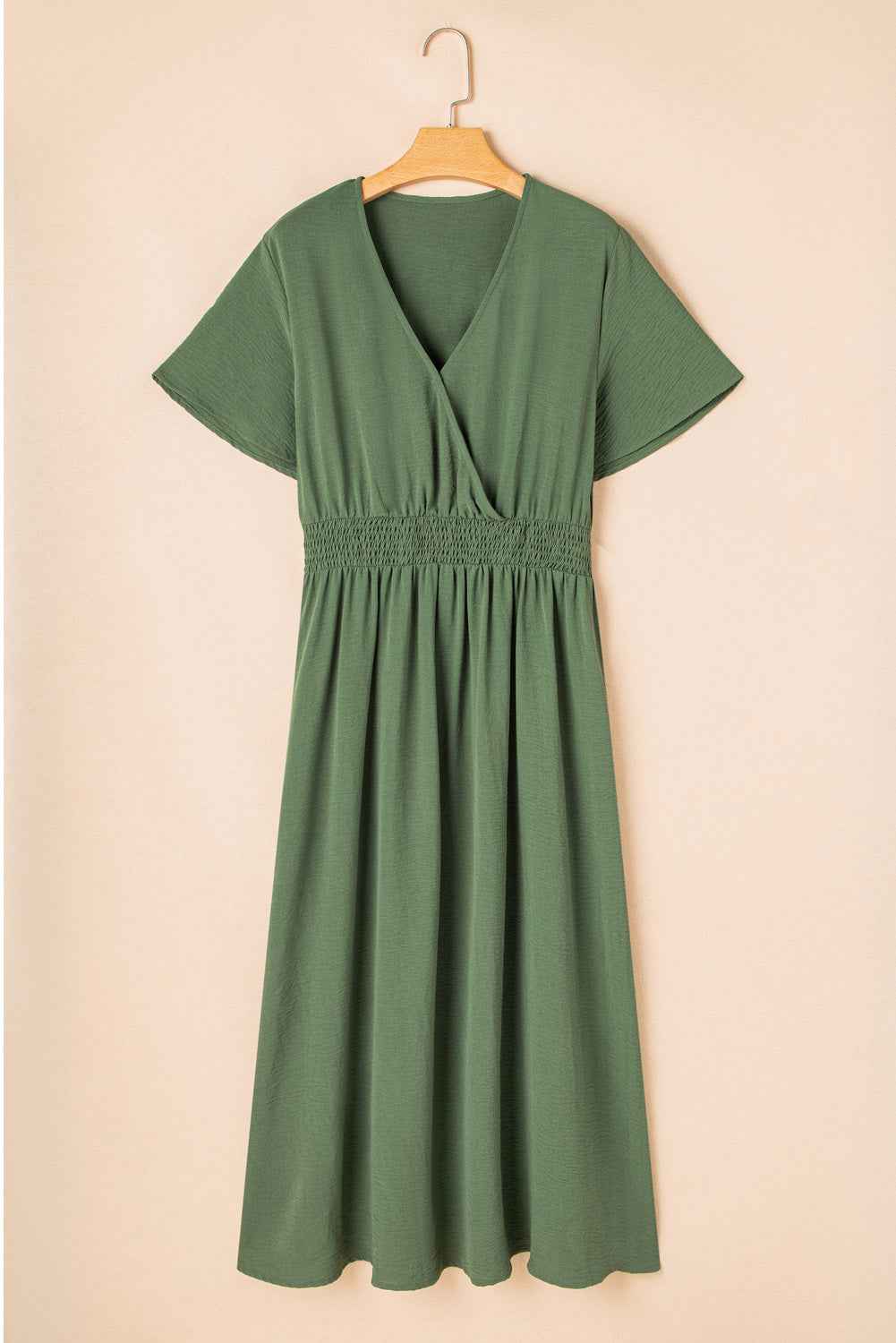 Four Leaf Clover Surplice Neckline Shirred High Waist Plus Size Maxi Dress